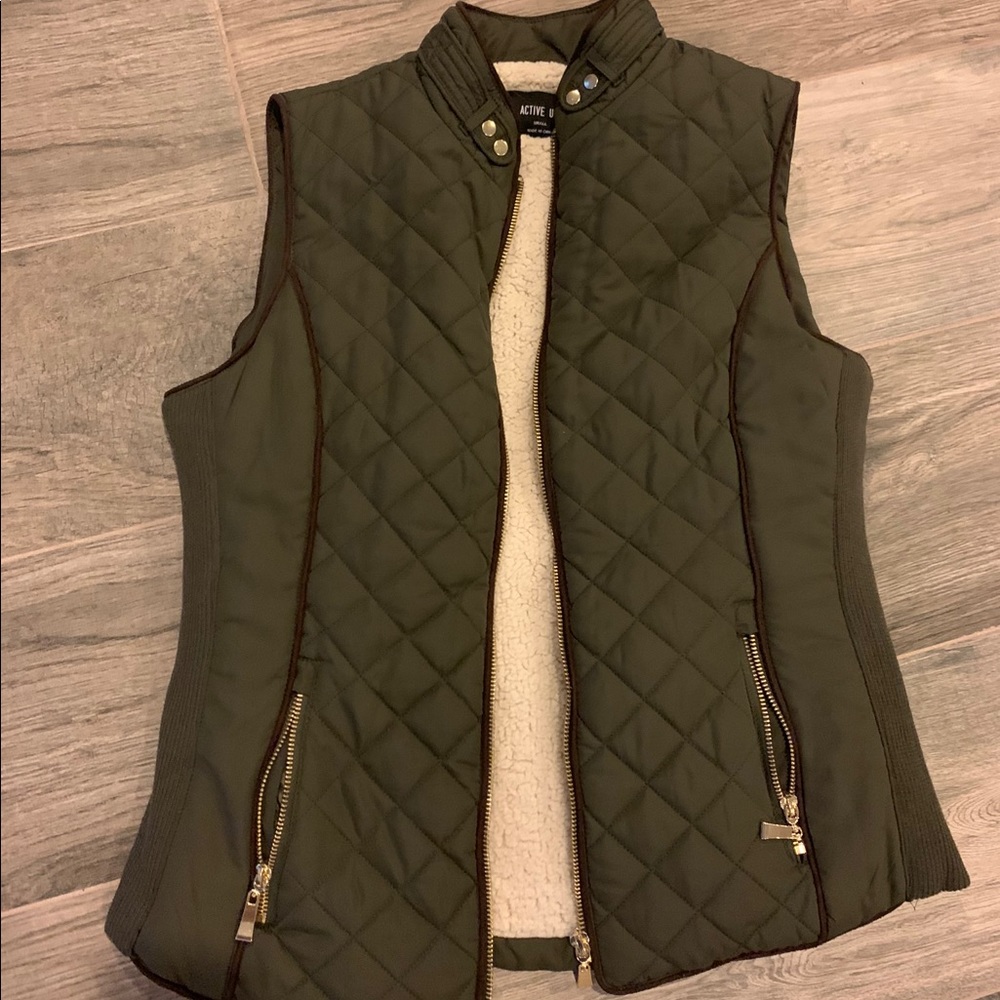 Olive green fur vest